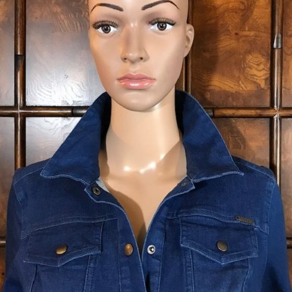 NWOT G.I.L.I. Mid Wash Stretch Cotton Denim Snap Front Belted Shirtdress - Picture 8 of 16